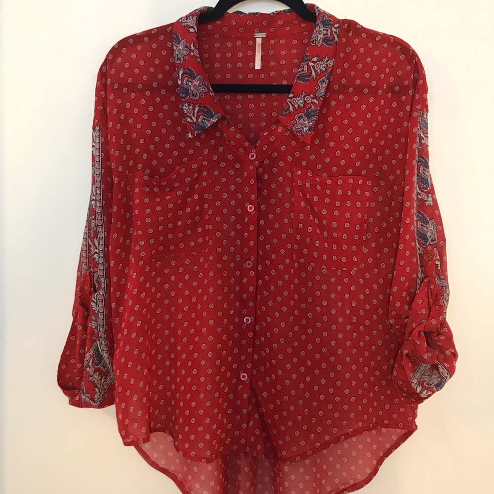 Red Free People pattered blouse top